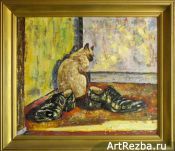 Картина “Котик с ботиками” холст. масло. oil painting